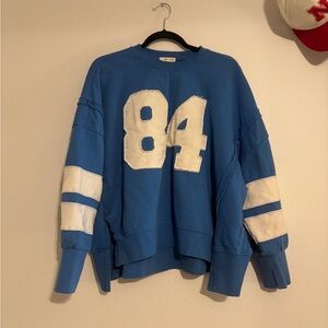 Blue and White Women's Crew Neck Sweater